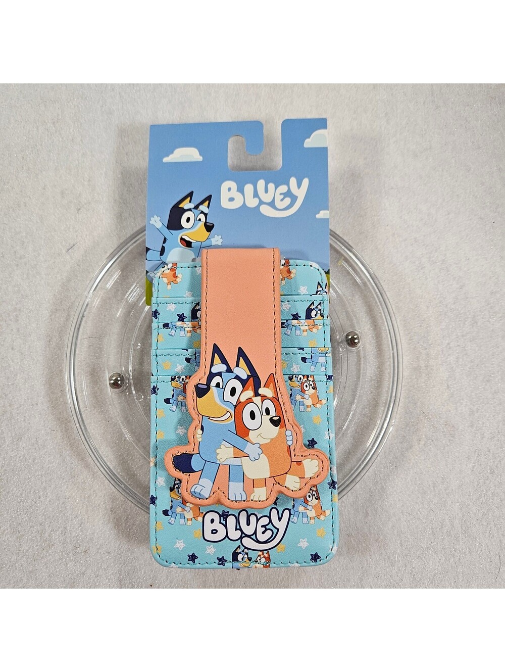 Bluey Card Holder Wallet Pink Snap Closure Strap Bingo Hugging New On Card